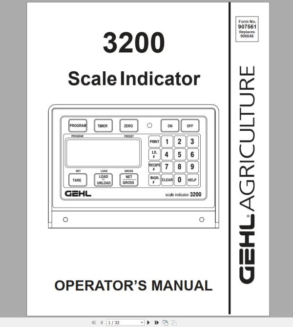 Gehl Scale Indicator 3200 Operators Manual 907561B 1