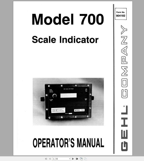 Gehl Scale Indicator 700 Operators Manual 904182A 1