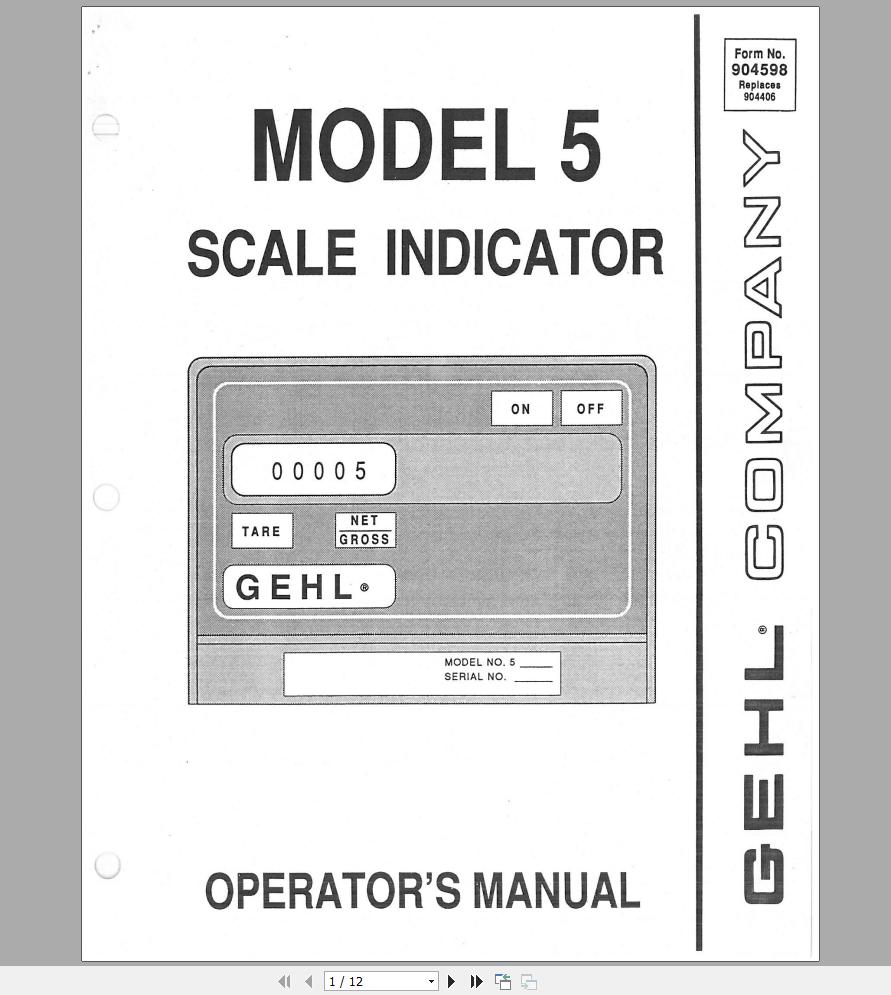 Gehl Scale Indicators 5 Operators Manual 904598A 1
