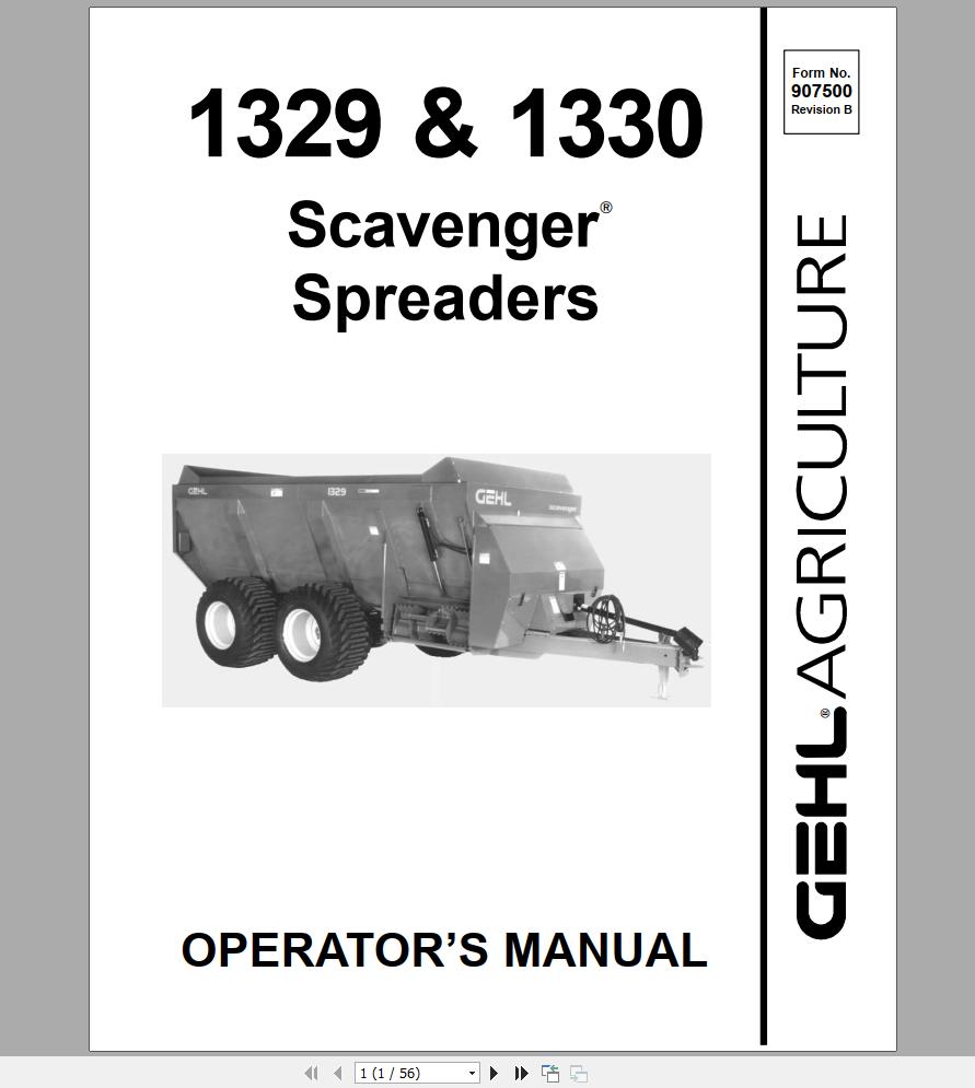 Gehl Scavenger Spreaders MS1329 MS1330 Operators Manual 907500B 1