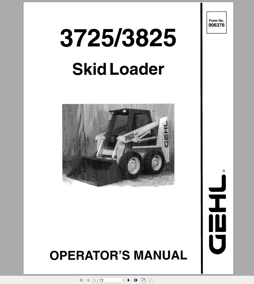 Gehl Skid Steer Loader 3725 3825 Operators Manual 906376 1