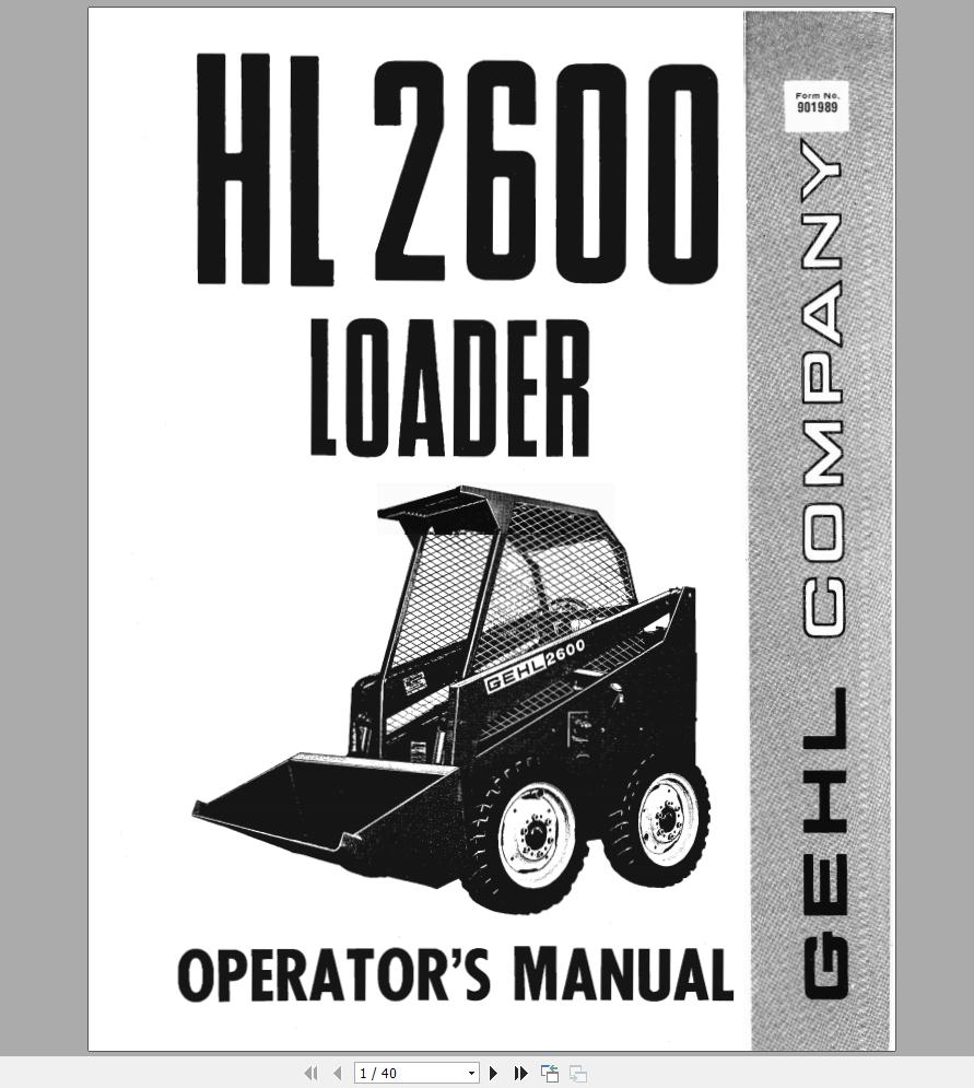 Gehl Skid Steer Loader HL2600 Operators Manual 901989 1