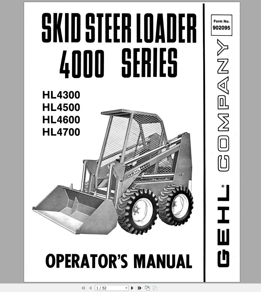Gehl Skid Steer Loader HL4300 HL4500 HL4600 HL4700 Operators Manual 902095A 1