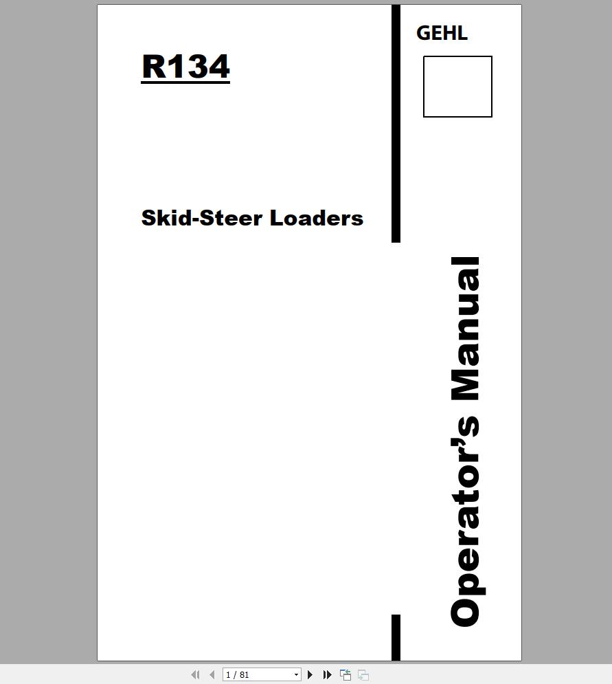 Gehl Skid Steer Loader R134 Operators Manual 50111947B 1