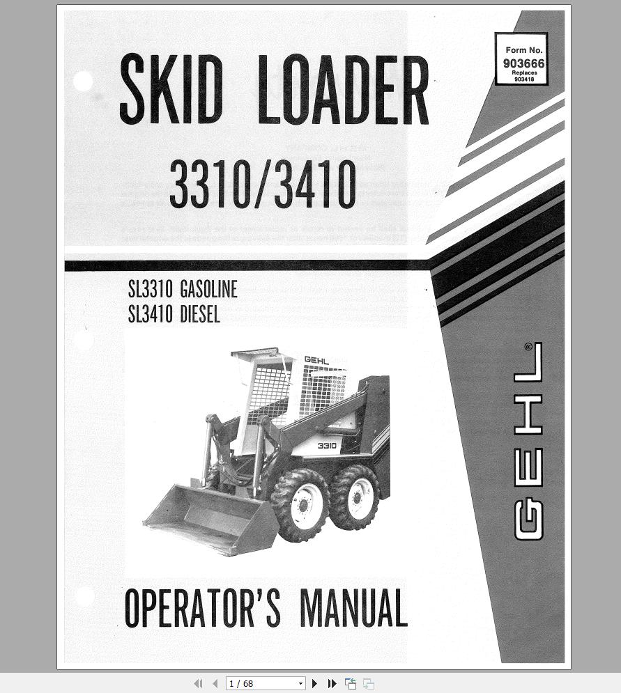 Gehl Skid Steer Loader SL3310 SL3410 Operators Manual 903666A 1
