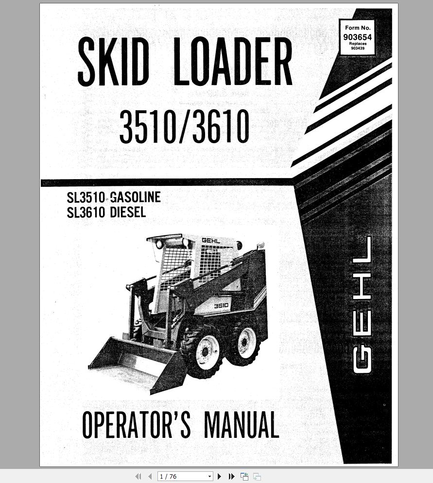 Gehl Skid Steer Loader SL3510 SL3610 Operator's Manual 903654A