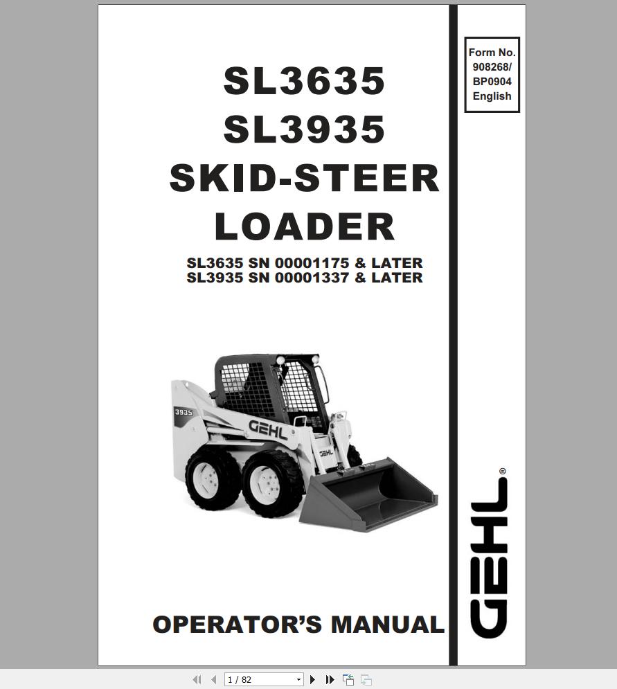 Gehl Skid Steer Loader SL3635 SL3935 Operators Manual 908268 1