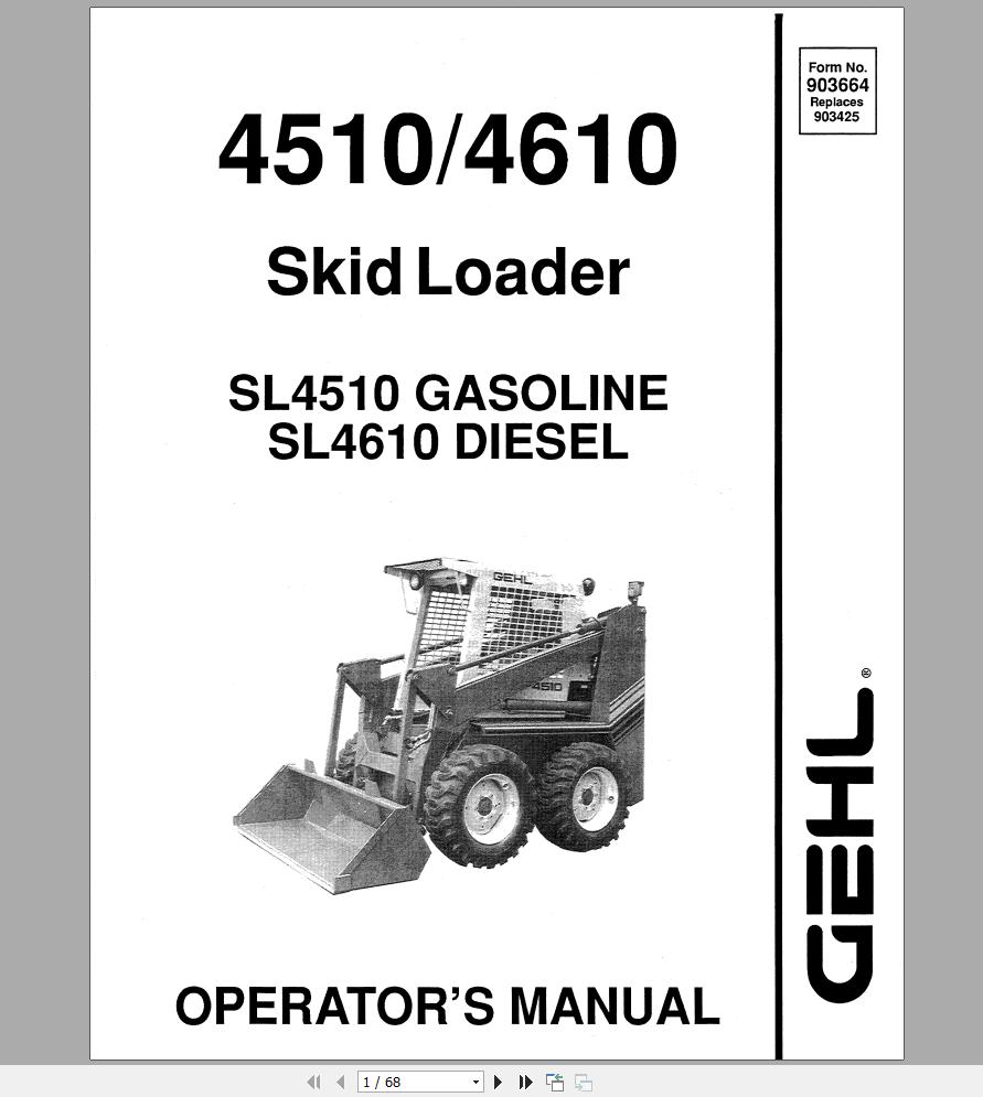 Gehl Skid Steer Loader SL4510 SL4610 Operators Manual 903664A 1