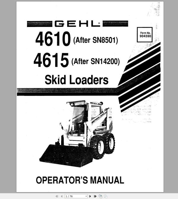 Gehl Skid Steer Loader SL4615 SL4610 Operators Manual 904590A 1