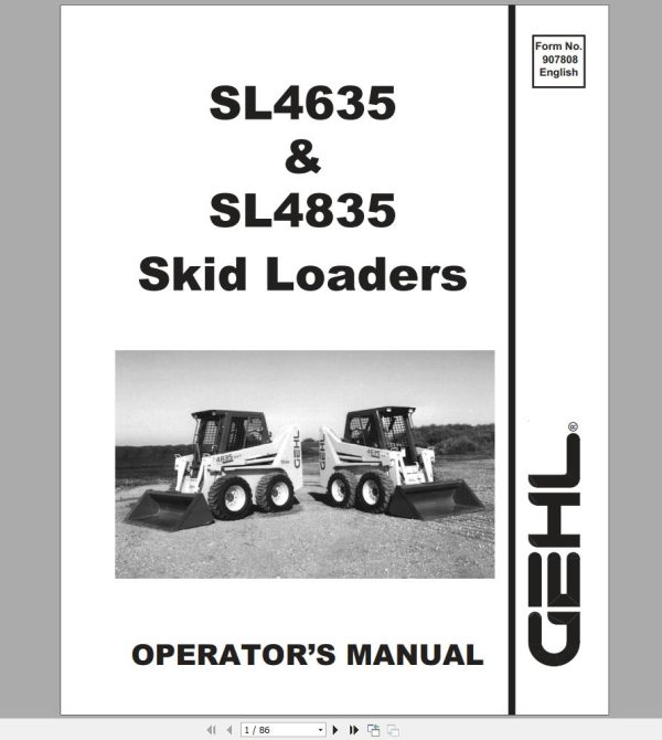 Gehl Skid Steer Loader SL4635 SL4835 Operators Manual 907808 1
