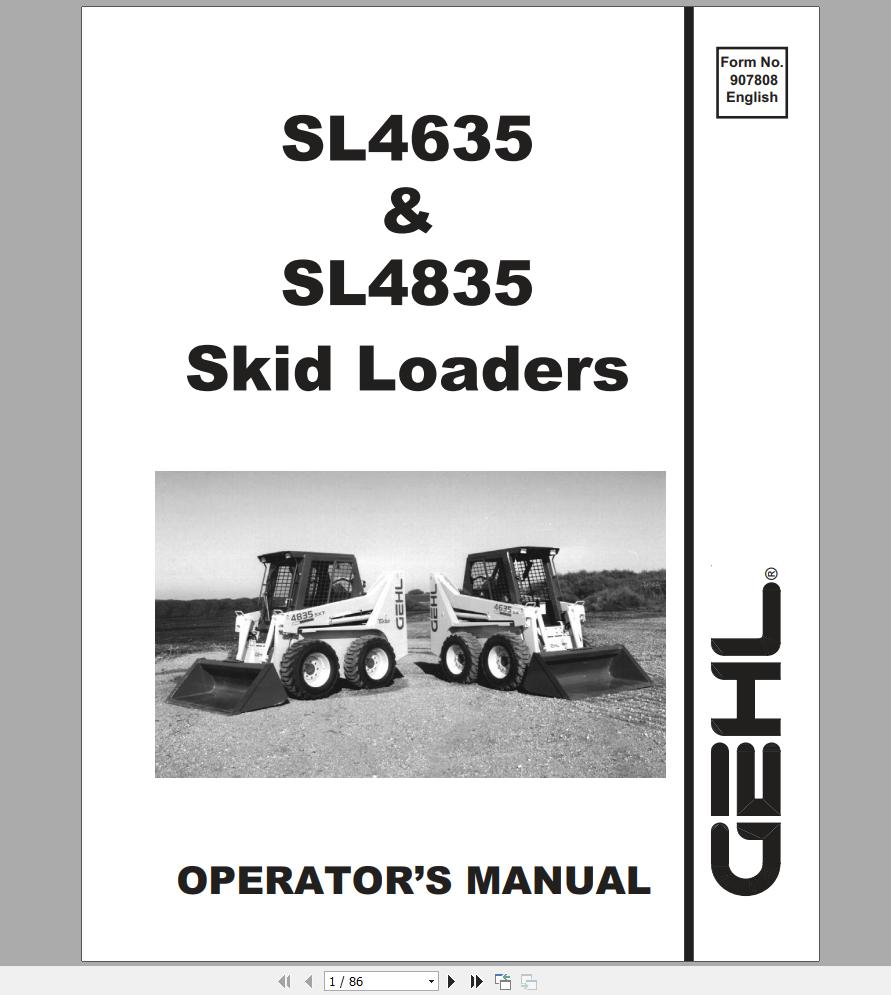 Gehl Skid Steer Loader SL4635 SL4835 Operators Manual 907808 1