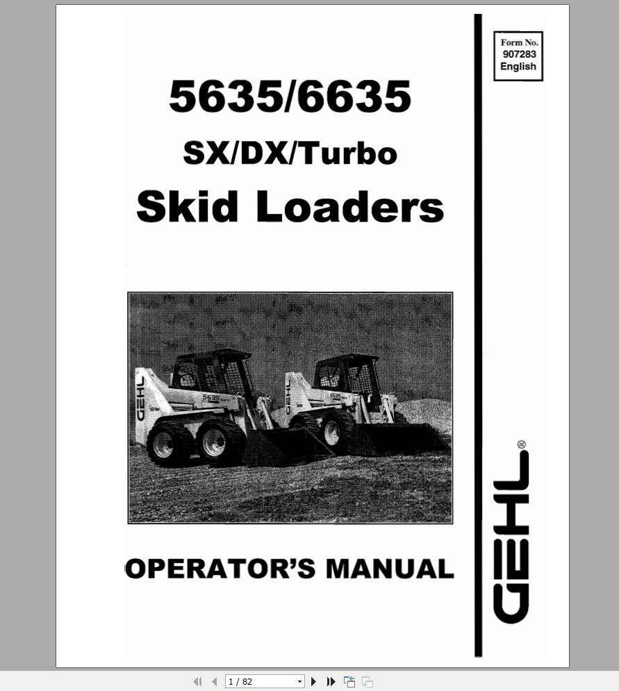 Gehl Skid Steer Loader SL5635 SL6635 SX DX Turbo Operators Manual 907283D 1