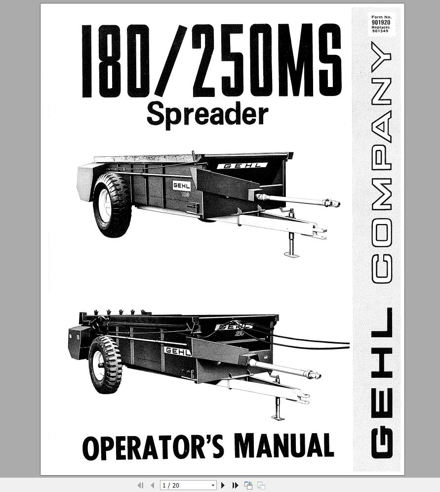 Gehl Spreader 180MS 250MS Operators Manual 901920A 1