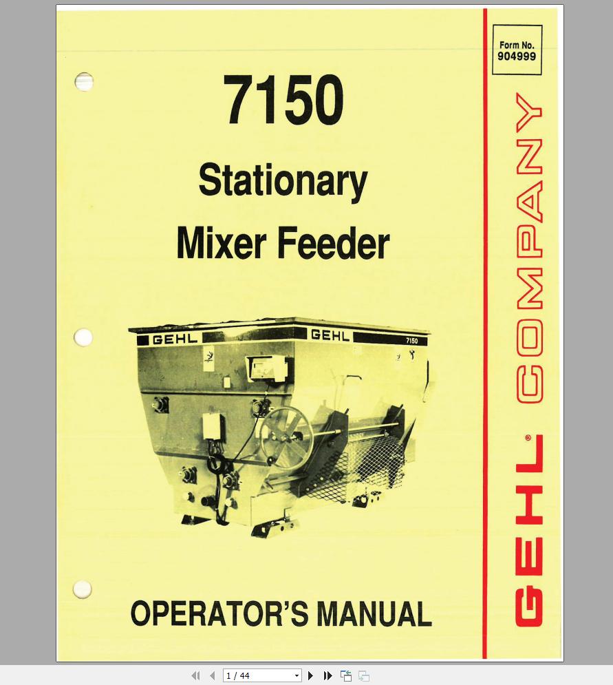 Gehl Stationary Mixer Feeder ST7150 Operators Manual 904999A 1