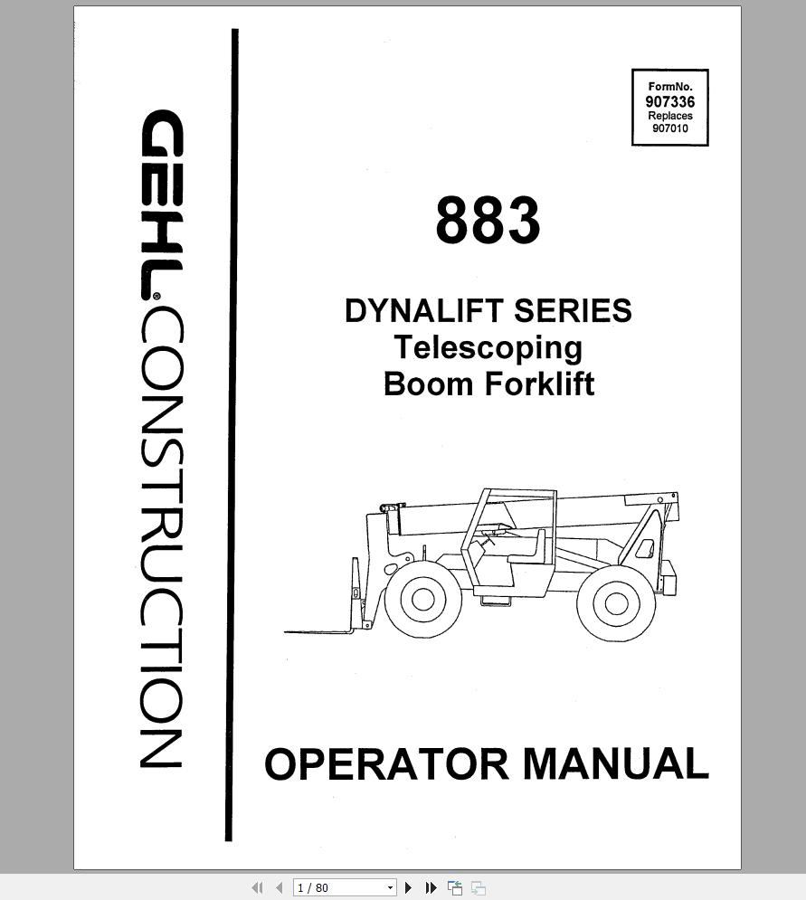 Gehl Telescopic Boom Forklift 883 Operators Manual 907336A 1