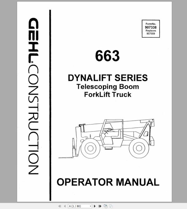 Gehl Telescopic Boom Forklift Truck 663 Operators Manual 907009 1