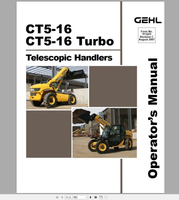 Gehl Telescopic Handler CT5 16 Turbo SN 207614 to 229315 Operators Manual 913225 08 1