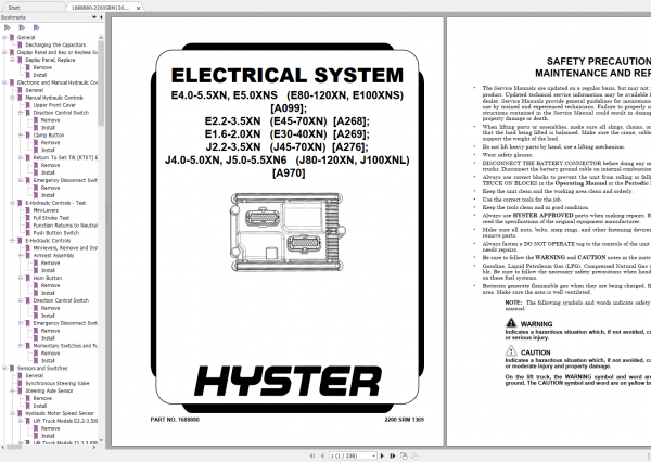 Hyster Electric Motor Rider Trucks A268 E45XN E50XN E55XN E60XN E65XN E70XN Repair Manual 1