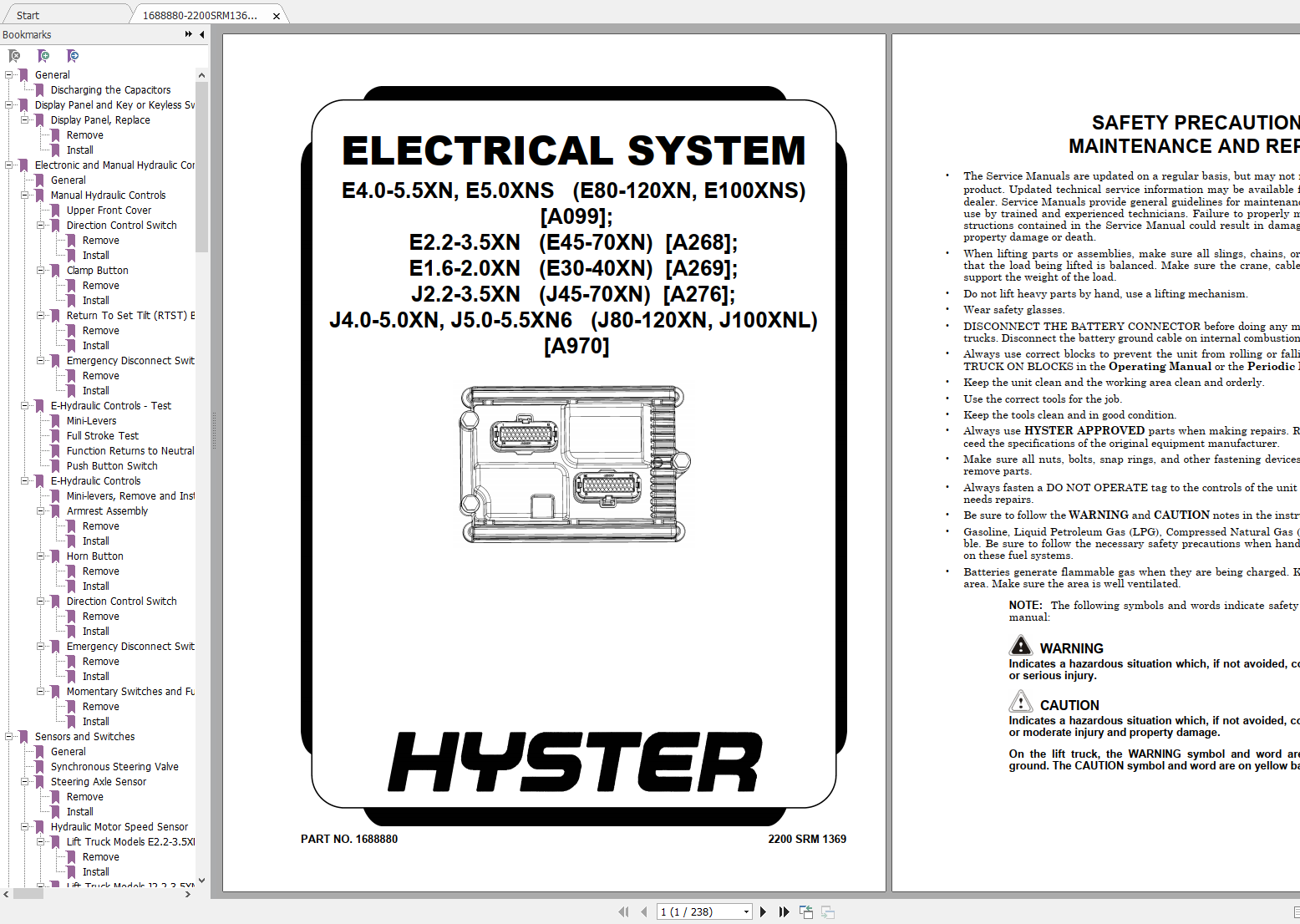 Hyster Electric Motor Rider Trucks A268 E45XN E50XN E55XN E60XN E65XN E70XN Repair Manual 1