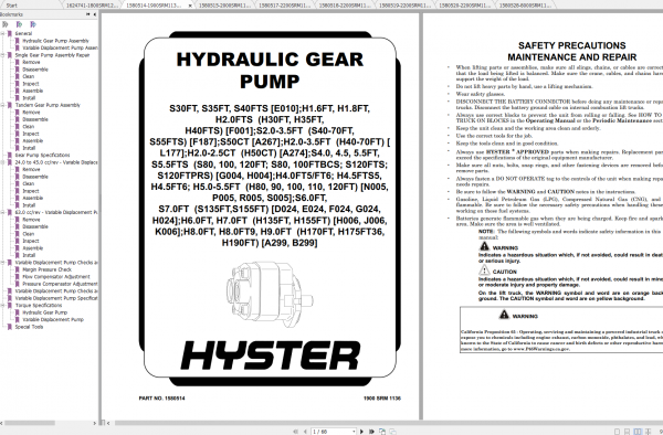 Hyster Forklift Claas 4 H024 S6.0FT S7.0FT Europe Service Manual 05.2022 2