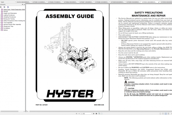 Hyster Forklift K117 H1050XD CH H1150XD CH Service Manual 03.2022 1