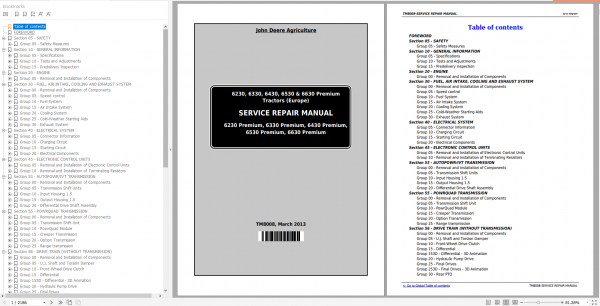 John Deere Premium Tractors 6230 6330 6430 6530 and 6630 Premium European Service Repair Manual 2