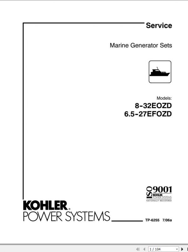 KOHLER Marine Generator Sets 8 32EOZD 6.5 27EFOZD Service Manual 1