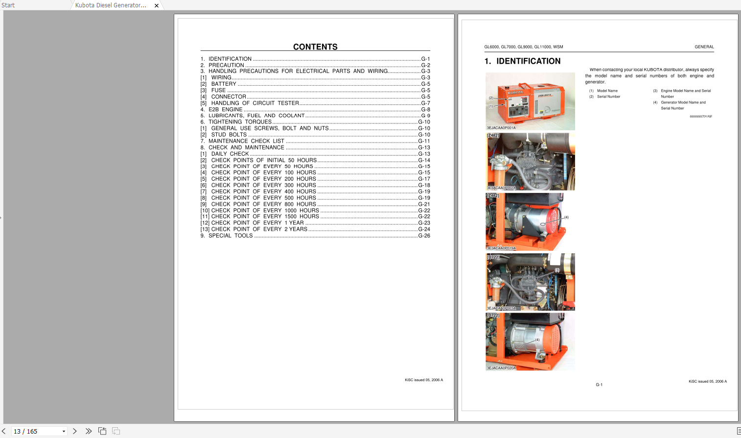 Kubota Diesel Generator GL6000 GL7000 GL9000 GL11000 Manual