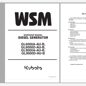 Kubota Diesel Generator GL6000A AU B GL6000D AU B GL9000AAU B GL9000D AU B Workshop Manual 1