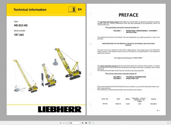 Liebherr Crane HS HSG Operating Manual Spare Parts Catalogue Technical Information DVD 4