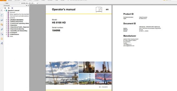 Liebherr Crane HS HSG Operating Manual Spare Parts Catalogue Technical Information DVD 8