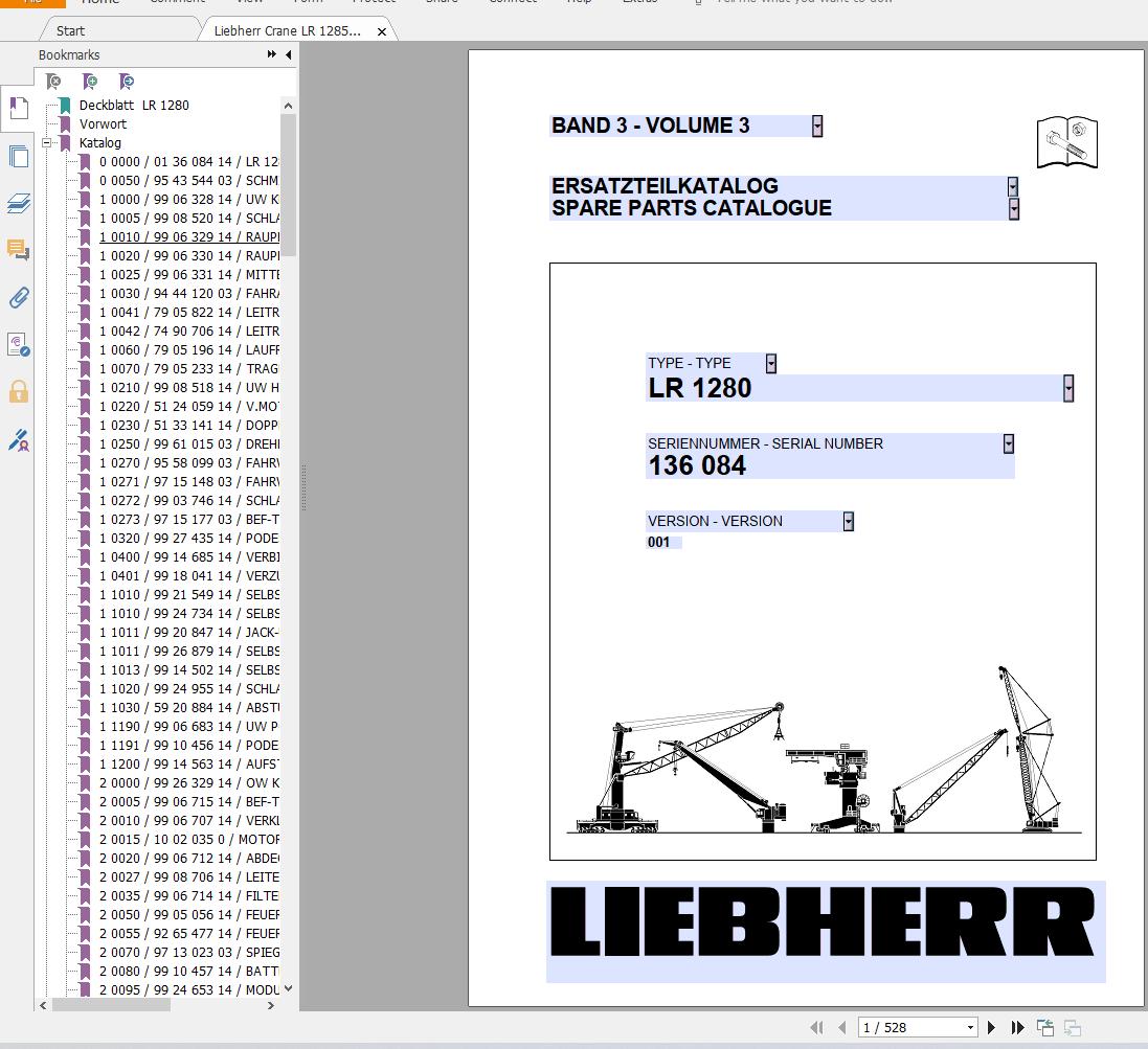 Liebherr Crawler Crane HS HG HSG LR ETK Spare Parts Catalogue PDF DVD