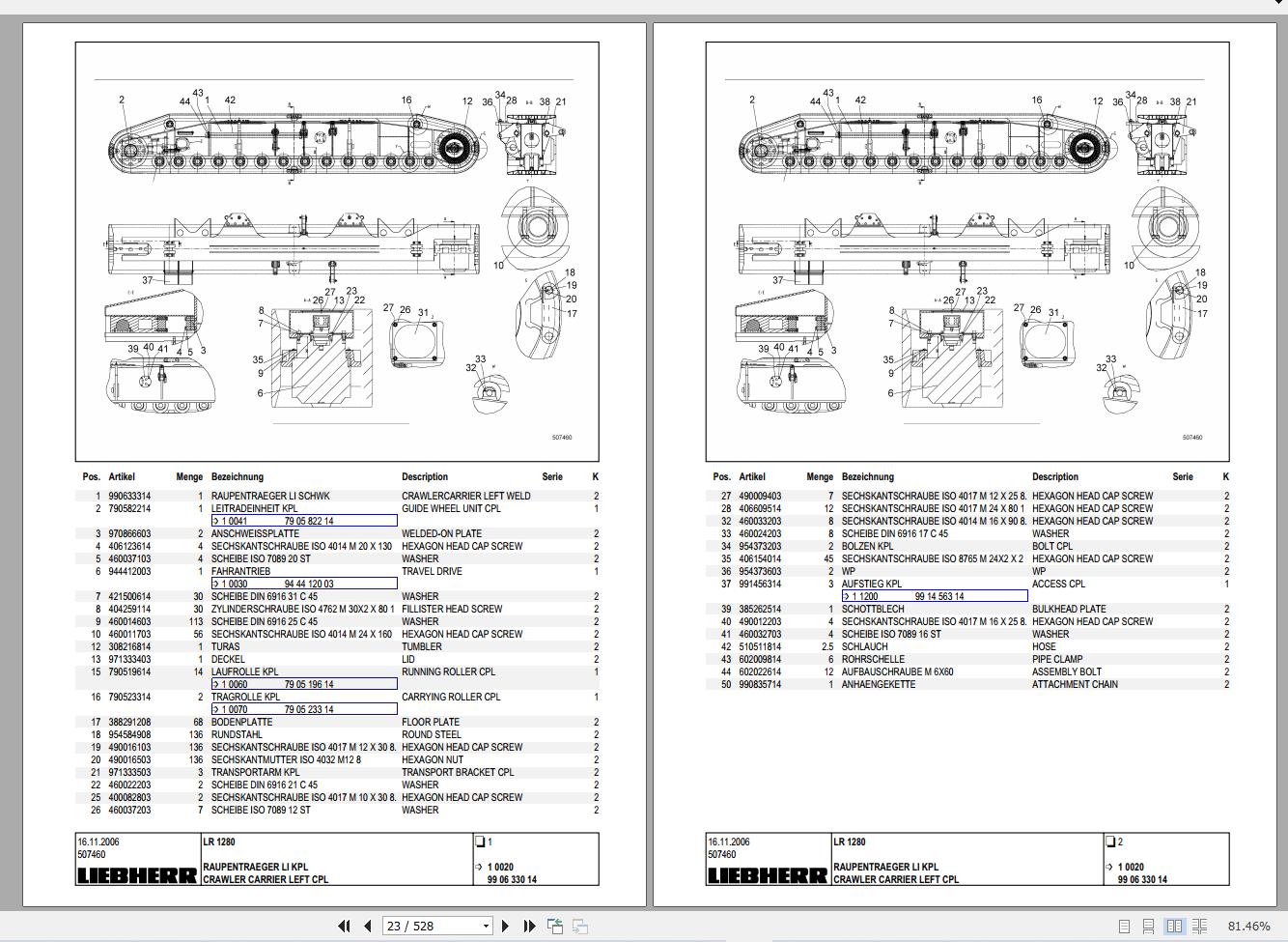 Liebherr Crawler Crane HS HG HSG LR ETK Spare Parts Catalogue PDF DVD
