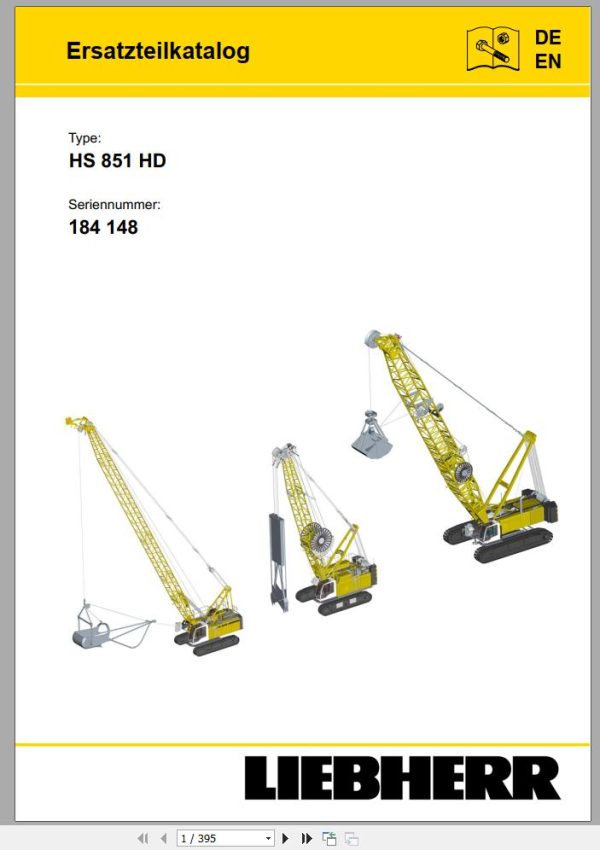 Liebherr Crawler Crane HS 851 HD 184148 Technical Information Parts Manual Operating Manual 1993 EN DE 2