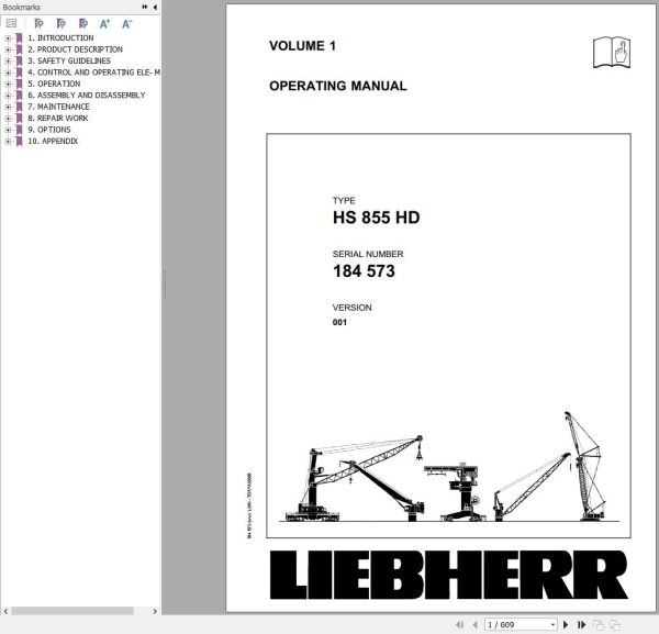 Liebherr Crawler Crane HS 885 HD 184573 Technical Information Operating Manual 2005