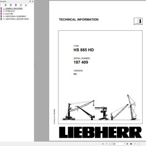 Liebherr Crawler Crane HS 885 HD 187409 Technical Information Parts Manual Operating Manual 2008 EN DE