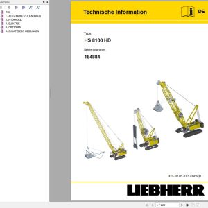 Liebherr Crawler Crane HS8100 HD 184884 Technical Information Parts Manual Operating Manual 2015 EN DE 2