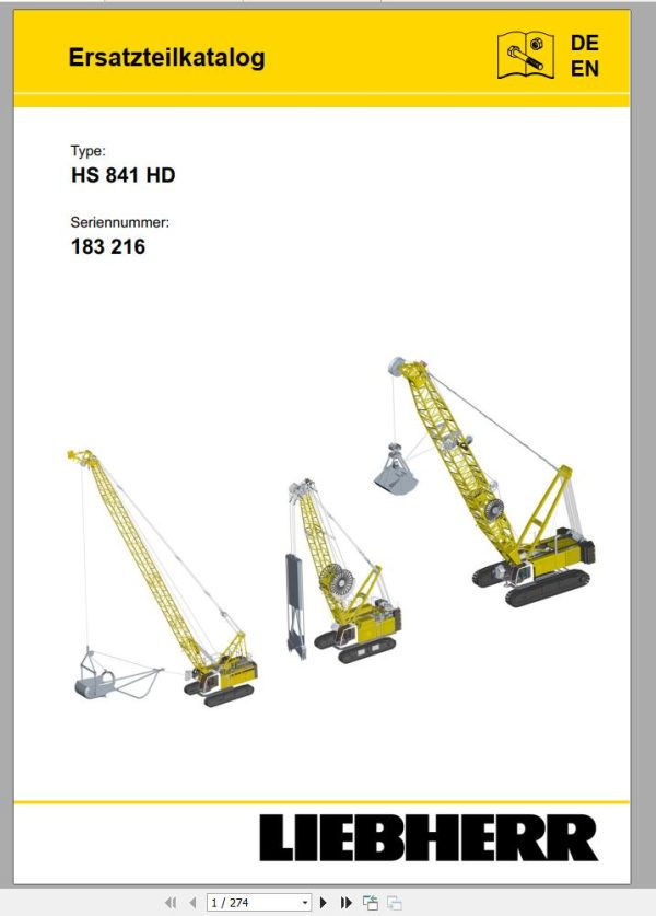 Liebherr Crawler Crane HS841 HD 183216 Technical Information Parts Manual Operating Manual 1997 EN DE 2