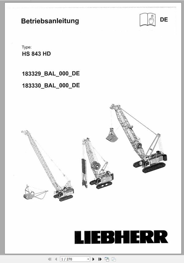 Liebherr Crawler Crane HS843 HD 183330 Technical Information Parts Manual Operating Manual 1998 EN DE 1