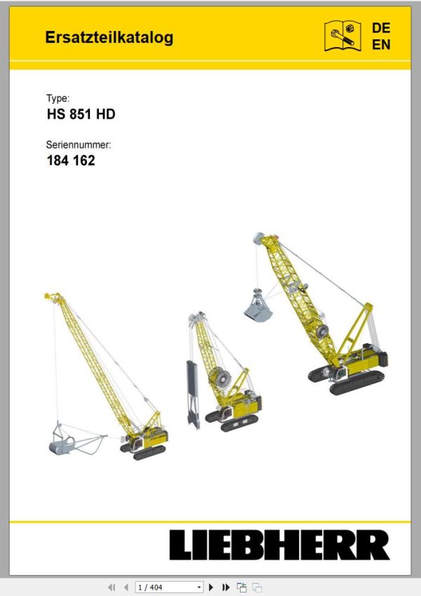 Liebherr Crawler Crane HS851 HD 184162 Parts Manual 1991 EN DE