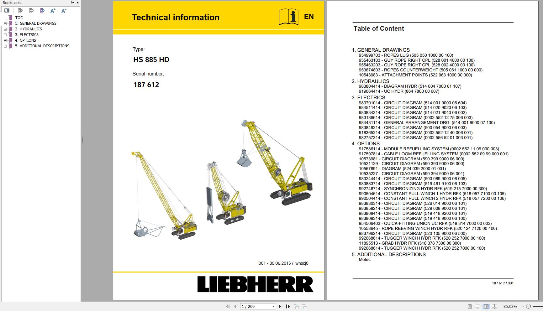 Liebherr Crawler Crane HS855 HD 187612 Technical Information Parts Manual Operating Manual 2015 EN DE 2