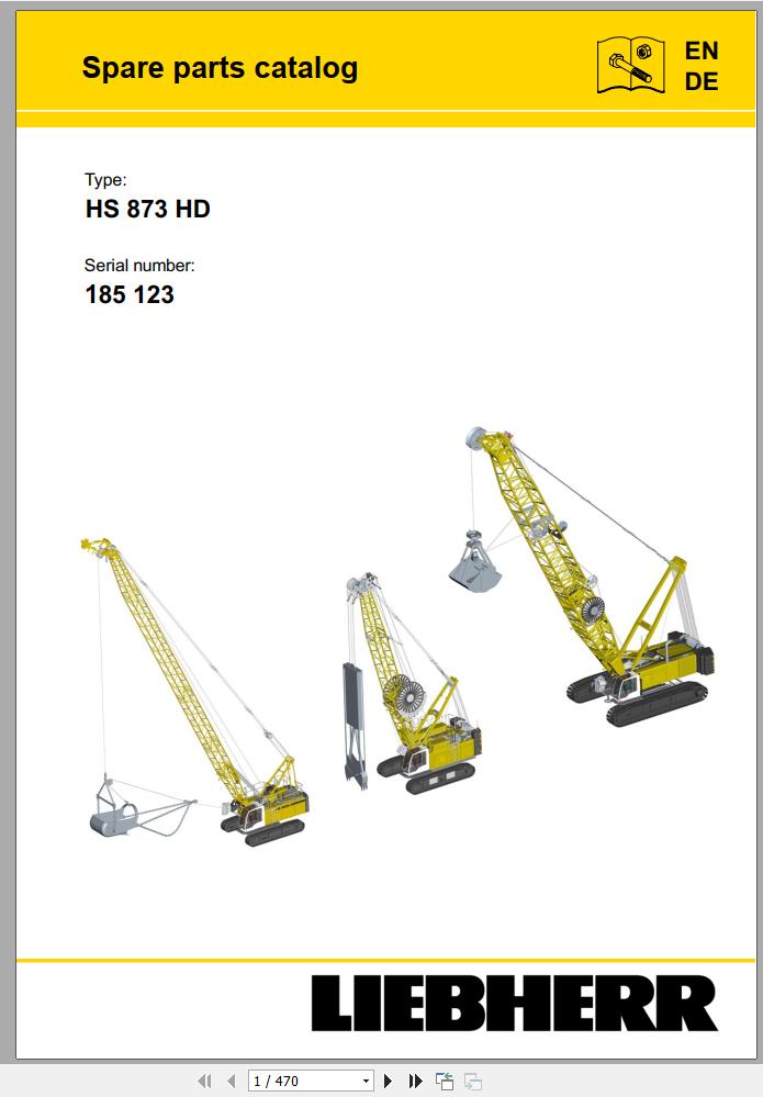 Liebherr Crawler Crane HS873 HD 185123 Technical Information Parts Manual Operating Manual 2000 EN DE 2