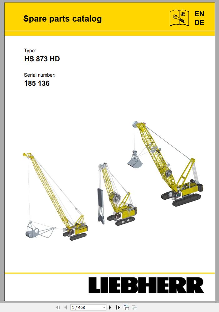 Liebherr Crawler Crane HS873 HD 185136 Technical Information Parts Manual Operating Manual 2000 EN DE 2