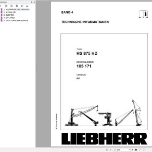 Liebherr Crawler Crane HS875 HD 185171 Technical Information Parts Manual Operating Manual 2007 EN DE
