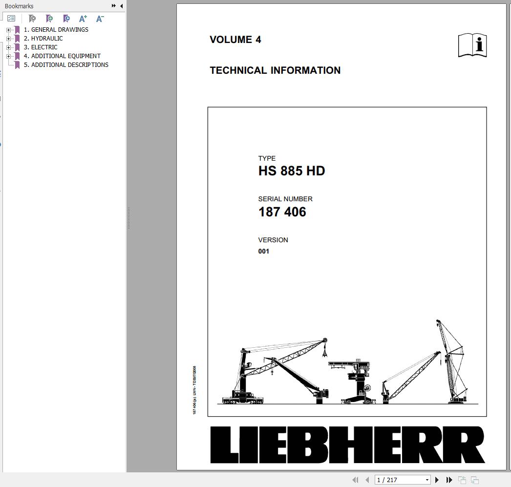 Liebherr Crawler Crane HS880 HD 187406 Technical Information Parts Manual Operating Manual 2008 EN DE