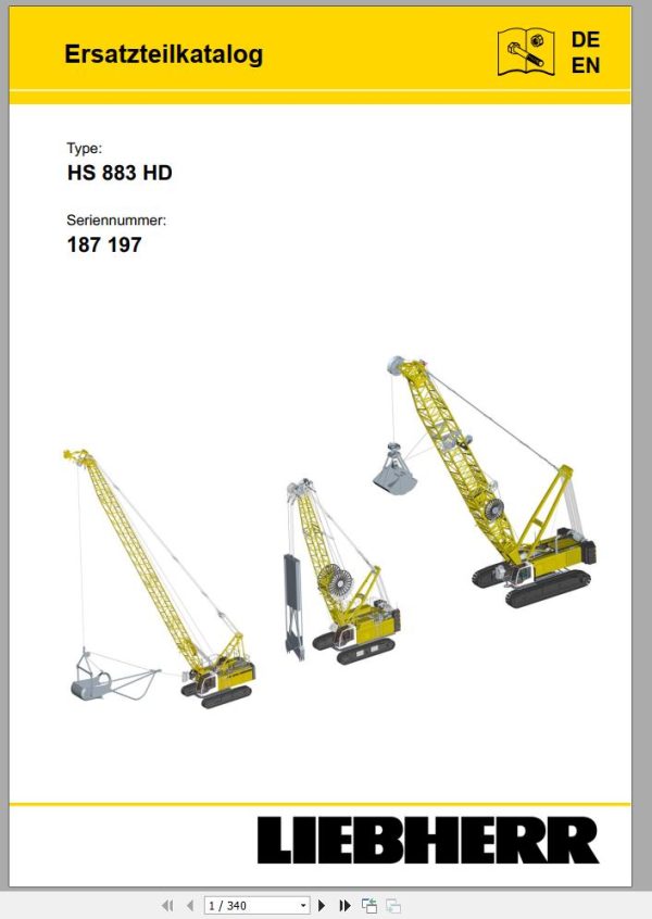 Liebherr Crawler Crane HS883 HD 187197 Technical Information Parts Manual Operating Manual 2000 EN DE