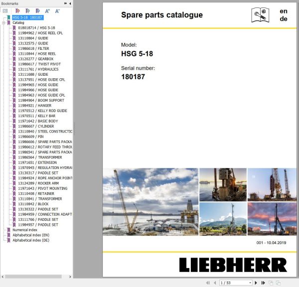 Liebherr Crawler Crane HSG 5 18 180187 Technical Information Parts Manual Operating Manual 2019 1