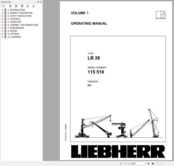 Liebherr Crawler Crane LB 28 115518 Technical Information Parts Manual Operating Manual 2008 EN DE