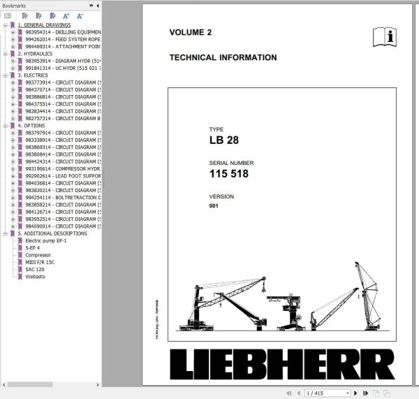 Liebherr Crawler Crane LB 28 115518 Technical Information Parts Manual Operating Manual 2008 EN DE 1