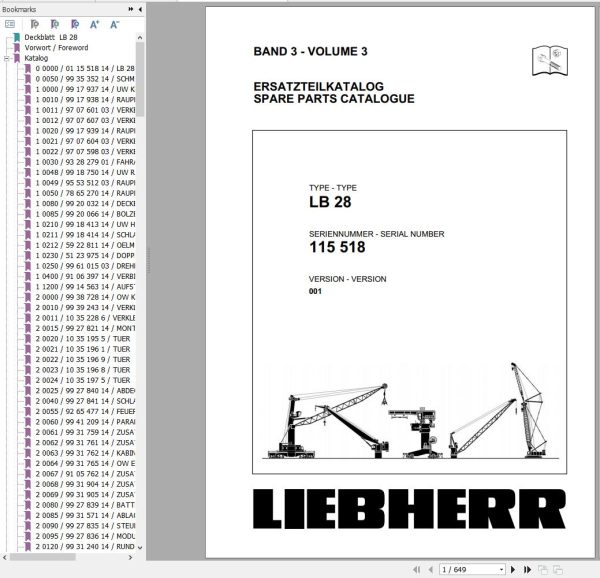 Liebherr Crawler Crane LB 28 115518 Technical Information Parts Manual Operating Manual 2008 EN DE 2